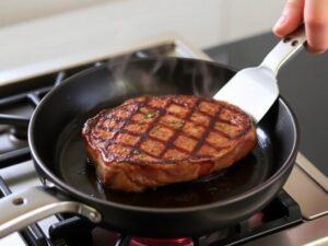 Step 2: Cook the steak over high heat for 4–5 minutes per side, depending on desired doneness