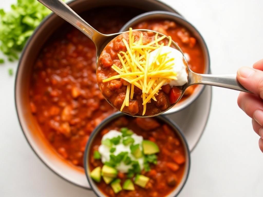 chili into bowls 