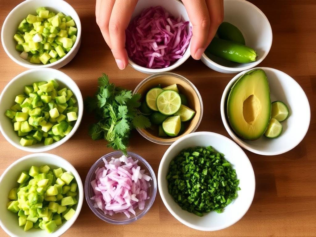 Avocado Salsa:
2 ripe avocados, diced

1 small red onion, finely chopped

1 jalapeno, seeded and minced

1/4 cup fresh cilantro, chopped

Juice of 2 limes

Salt to taste