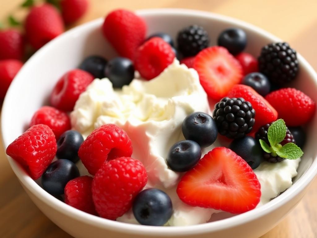 2 cups cottage cheese 1/2 cup mixed berries (fresh or frozen) 1/2 cup maple syrup 1/4 cup coconut milk