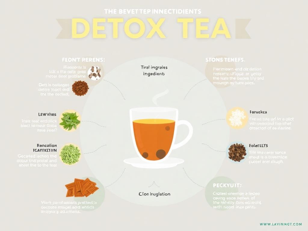Infographic showing the benefits of detox tea, including boosted energy, weight management, and improved digestion, with icons and text