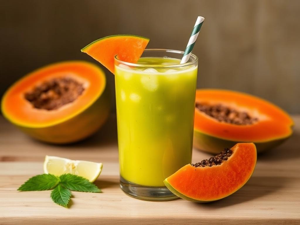 Infographic showcasing a tropical immunity-boosting drink with vibrant fruits and ingredients.